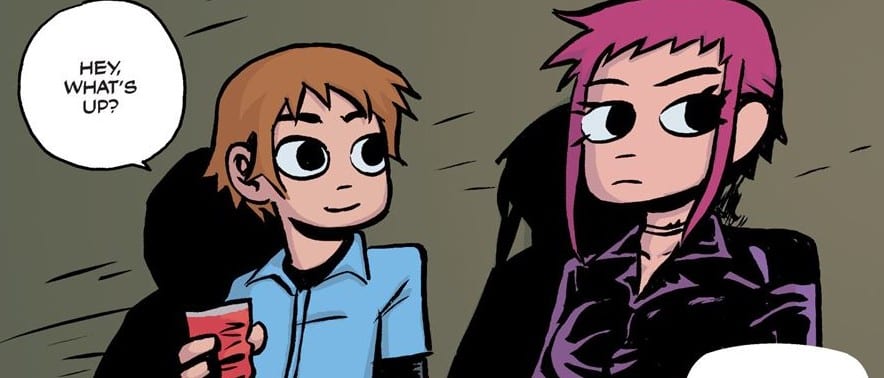 Scott Pilgrim falando com Ramona Flowers pela primeira vez.