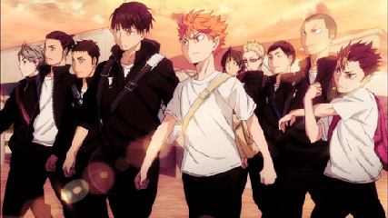 O Time do Karasuno se preparando para uma partida em Haikyuu