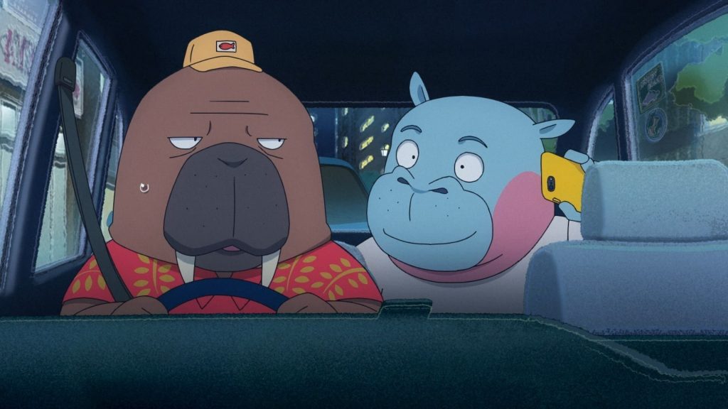 Odokawa e Kabasawa Taichi conversando em Oddtaxi