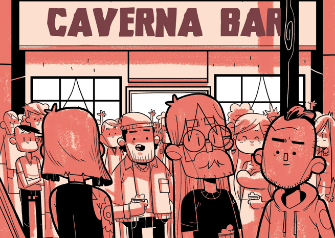 O Caverna Bar lotado de clientes