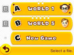 Lista com os saves e suas respectivas estrelas em Super Mario 3D Land