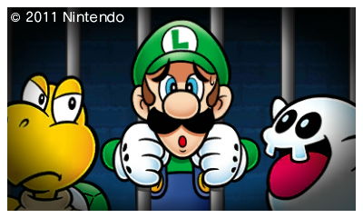 Luigi sendo preso e Super Mario 3D Land