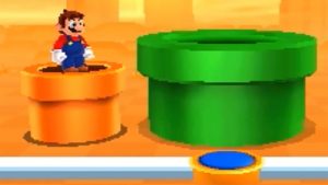 Mario em cima de um tubo laranja