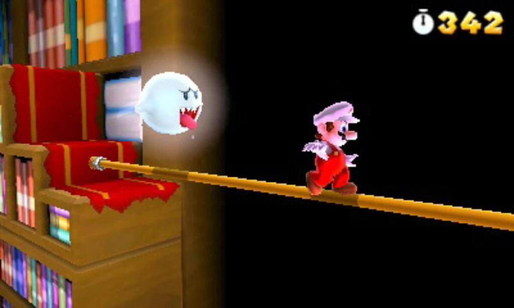 Mario fugindo de um Boo, um dos inimigosde Super Mario Land 3D