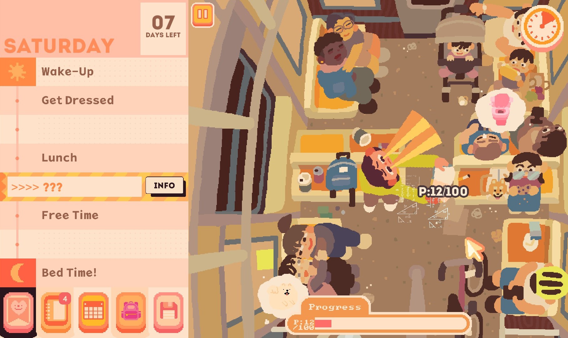 Mini game do jogo consume me, a personagem tentando ler, mas fica desviando o olhar