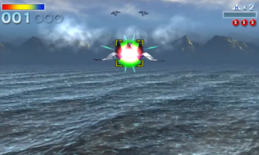 Airwing voando na primeira fase do jogo: Corneria