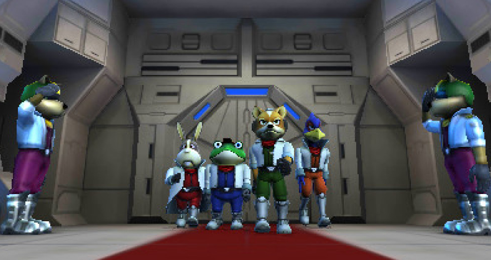 Os esquadrão Star Fox em um dos finais do jogo.