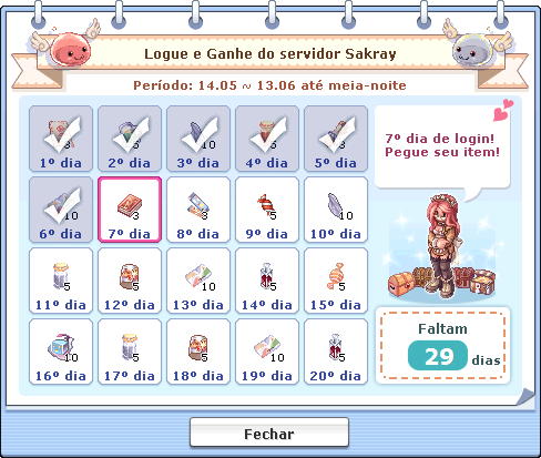 Print do menu de recompensas diárias no Sakray.