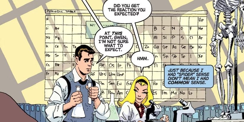 Peter e Gwen na sala de aula em Homem Aranha Azul