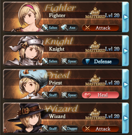 Algumas das classe de Granblue Fantasy