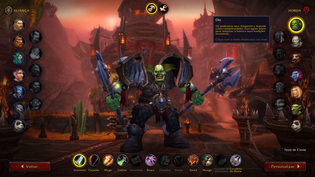 Print com a tela de criação de personagem do jogo World of Warcraft