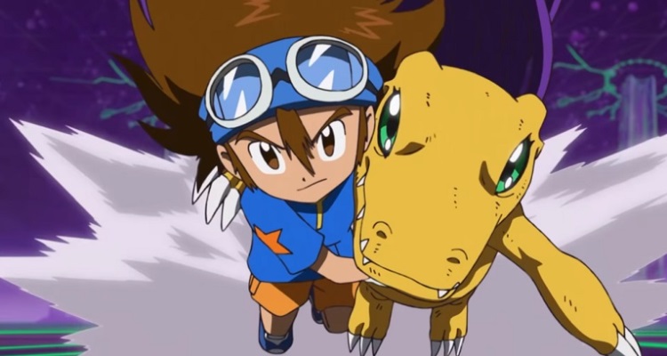 Agumon e Taichi juntos lutando