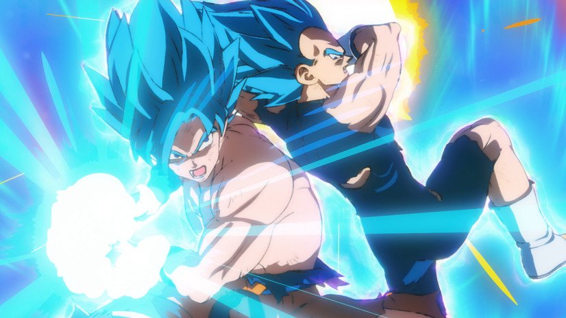 Goku e Vegeta Super Saiyajin Blue unindo golpes.