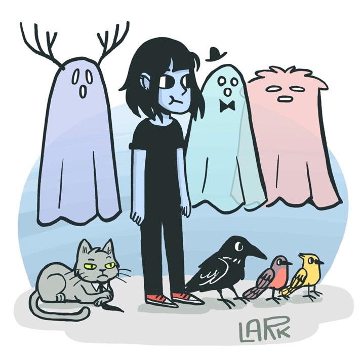 Lark, a autora de Muda de chá e seus personagens.