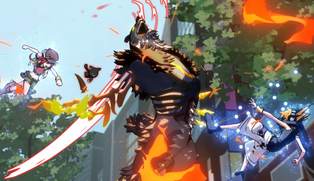 Imagem de Neku enfrentando os Noises em 3D