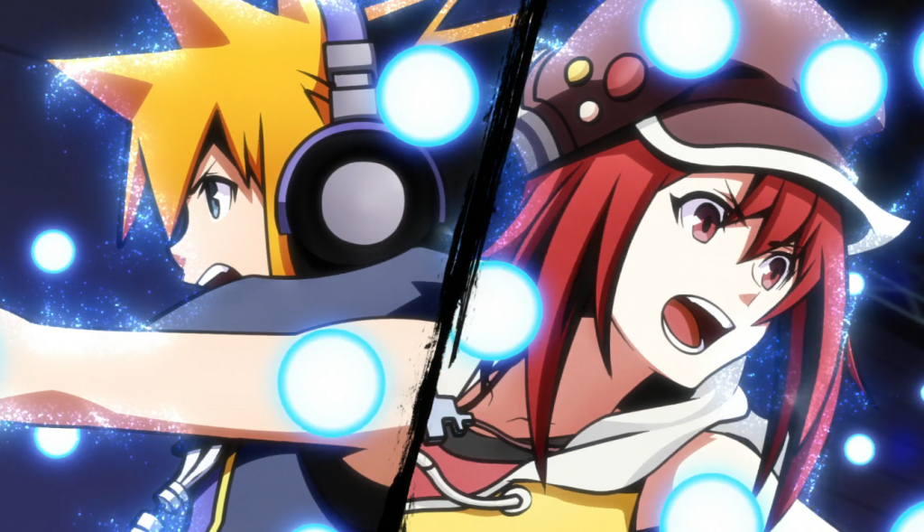 Neku e Shiki usando o ataque de fusão.